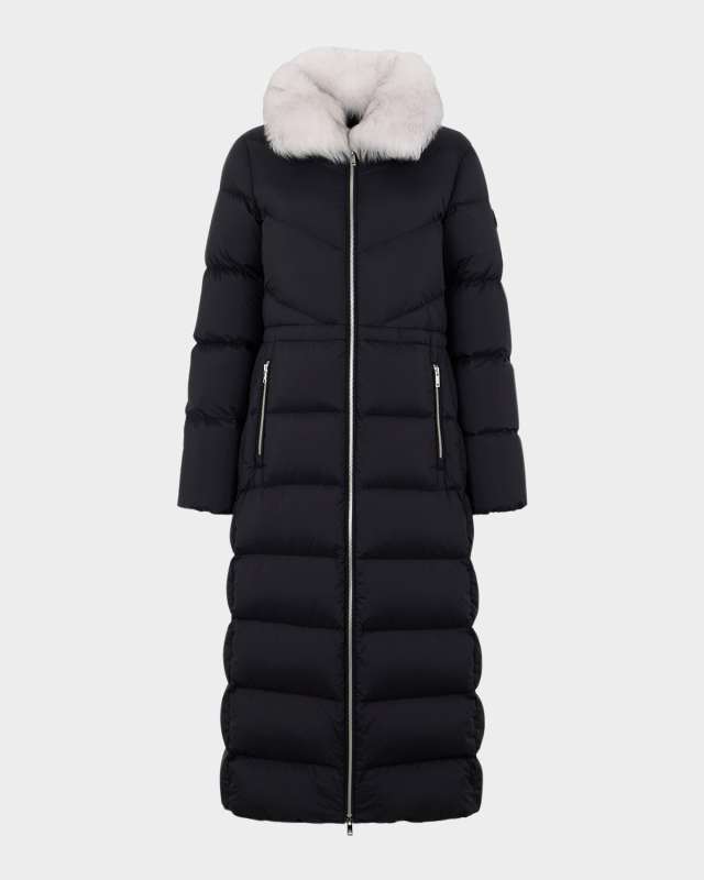 Belle Dune Long Down Puffer Jacket with Removable Shearling Collar